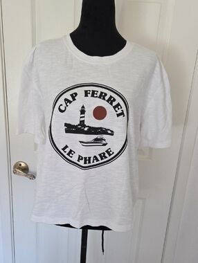 Lou & Grey White Tee with Black Lighthouse Graphic and Rust Sun
